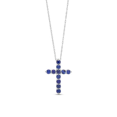 Blue Sapphire Cross Pendant in 10K White Gold