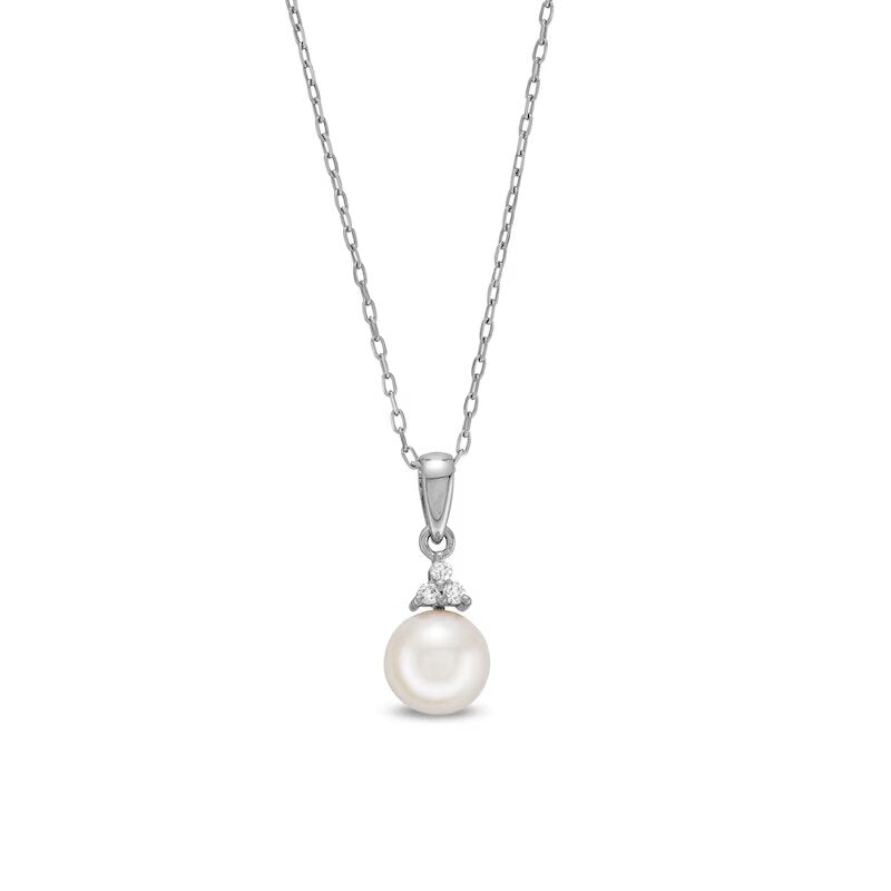 7.0 x 7.5mm Cultured Akoya Pearl and 1/20 CT. T.W. Diamond Cap Pendant in 14K White Gold