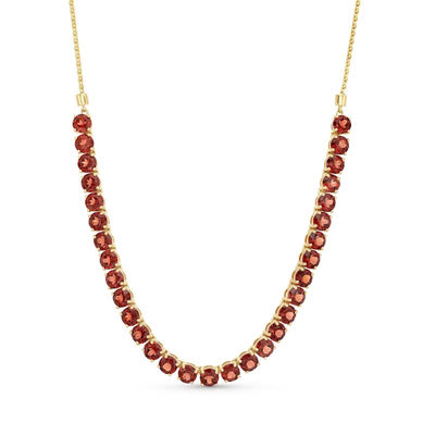 Round Garnet Half Tennis Necklace in 10K Gold