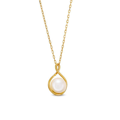 8.0 x 8.5mm Cultured Freshwater Pearl Caged Drop Pendant in 14K Gold