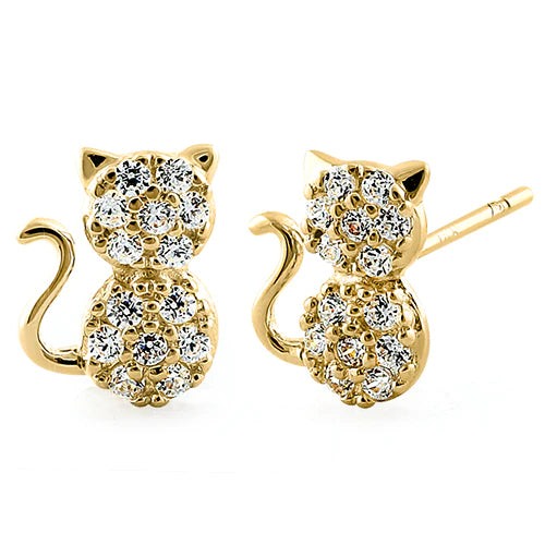 Solid 14K Yellow Gold Cat Clear Lab Diamonds Earrings - Shryne Diamanti & Co.