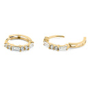Solid 14K Yellow Gold Round & Baguette Straight Lab Diamonds Hoop Earrings - Shryne Diamanti & Co.