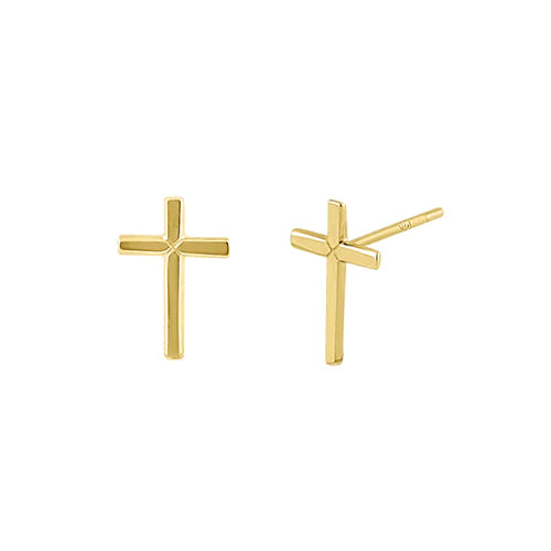 Solid 14K Yellow Gold Cross Stud Earrings - Shryne Diamanti & Co.