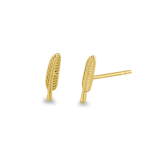 Solid 14K Yellow Gold Feather Stud Earrings - Shryne Diamanti & Co.