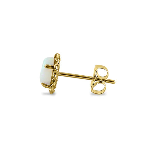 Solid 14K Yellow Gold White Lab Opal Oval Stud Earrings - Shryne Diamanti & Co.
