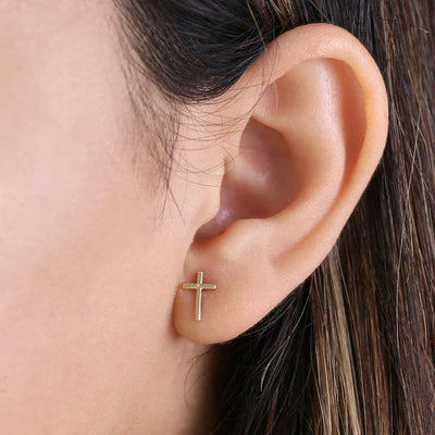 Solid 14K Yellow Gold Cross Stud Earrings - Shryne Diamanti & Co.