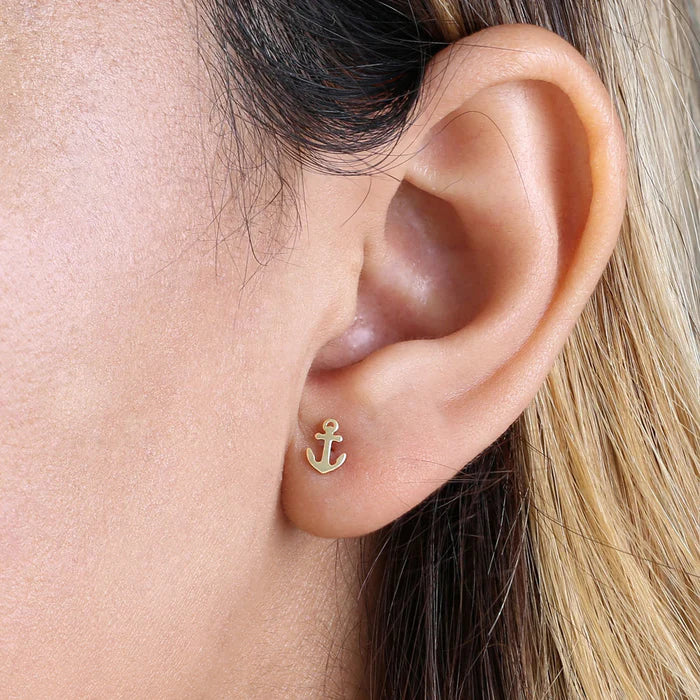 Solid 14K Yellow Gold Anchor Stud Earrings - Shryne Diamanti & Co.
