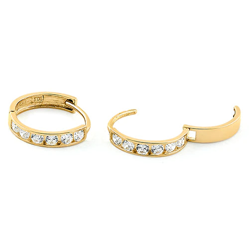 Solid 14K Yellow Gold 2 x 9.5mm Round Lab Diamonds Hoop Earrings - Shryne Diamanti & Co.