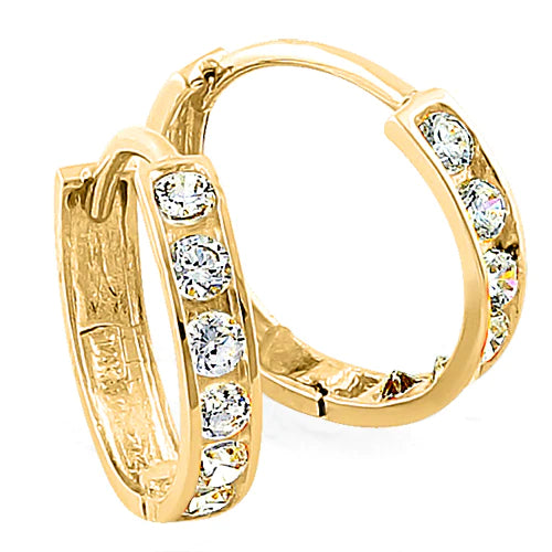 Solid 14K Yellow Gold 2 x 13mm Round Lab Diamonds Hoop Earrings - Shryne Diamanti & Co.