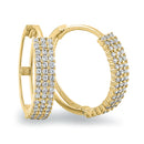 Solid 14K Yellow Gold 2mm x 16.5mm Triple Row Clear Lab Diamonds Hoop Earrings - Shryne Diamanti & Co.
