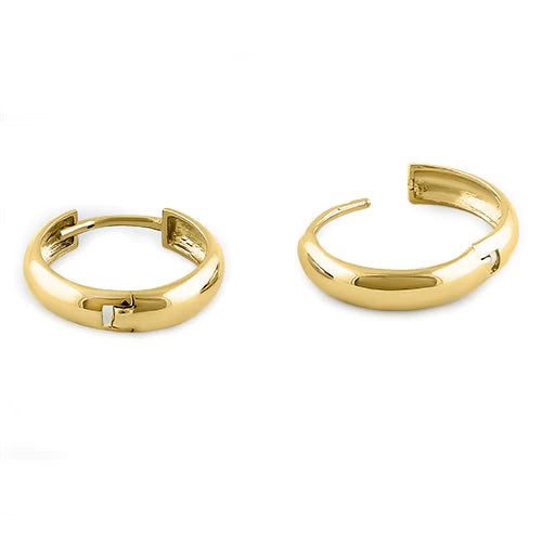 Solid 14K Yellow Gold 4mm x 14mm Plain Hoop Earrings - Shryne Diamanti & Co.