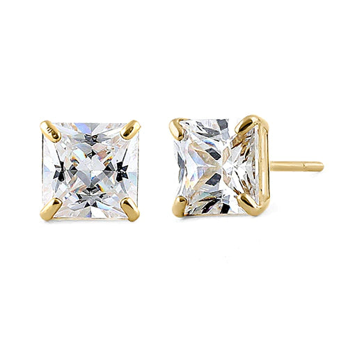 1.42 ct Solid 14K Yellow Gold 5mm Princess Cut Clear Lab Diamonds Earrings - Shryne Diamanti & Co.