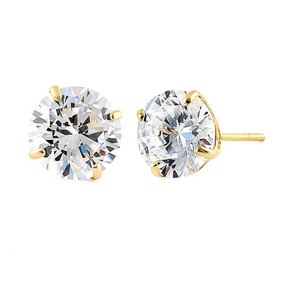 2.56 ct Solid 14K Yellow Gold 7mm Round Cut Clear Lab Diamonds Earrings - Shryne Diamanti & Co.