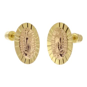14K Gold Two-Tone Lady of Guadalupe W. Screw-Back Stud Earrings - Shryne Diamanti & Co.