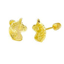 14K Solid Gold D/C Unicorn Stud Earrings W. Screw-Back - Shryne Diamanti & Co.