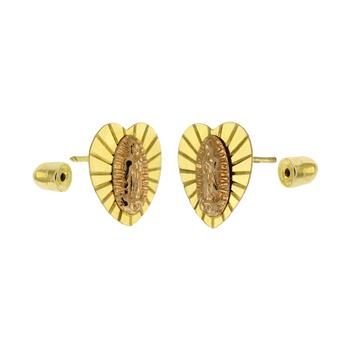 14K Solid Gold Lady of Guadalupe 2 Tone Heart-Shape W.Screw-Back Stud Earrings - Shryne Diamanti & Co.