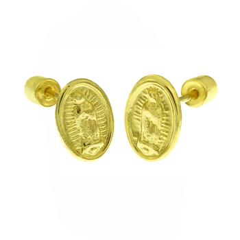 14K Solid Gold Lady of Guadalupe W. Screw-Back Stud Earrings - Shryne Diamanti & Co.