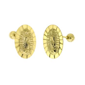 14K Solid Gold Lady of Guadalupe W. Screw-Back Stud Earrings - Shryne Diamanti & Co.