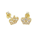 14K Solid Yellow Gold Lab Diamonds Crown Stud Earrings W. Push Back - Shryne Diamanti & Co.