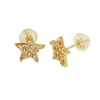 14K Solid Yellow Gold Star Lab Diamonds Stud Earrings W. Silicone Backing - Shryne Diamanti & Co.