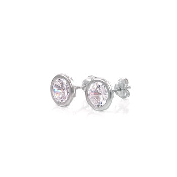 14K White Gold Round Bezel-Setting Lab Diamonds with Push Back Stud Earrings - Shryne Diamanti & Co.