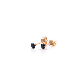 14K Yellow Gold 4 Prong Basket Black Lab Diamonds Stud Earrings W. Push Back - Shryne Diamanti & Co.