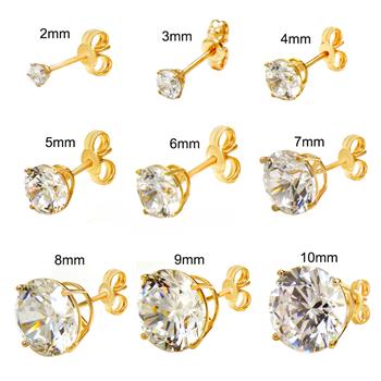 14K Yellow Gold 4 Prong Basket Round Lab Diamonds W. Push Back Stud Earrings - Shryne Diamanti & Co.