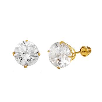 14K Yellow Gold 4 Prong Basket Round Lab Diamonds W. Screw-Back Stud Earrings - Shryne Diamanti & Co.