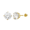 14K Yellow Gold 4 Prong Basket Round Lab Diamonds W. Screw-Back Stud Earrings - Shryne Diamanti & Co.