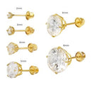 14K Yellow Gold 4 Prong Basket Round Lab Diamonds W. Screw-Back Stud Earrings - Shryne Diamanti & Co.