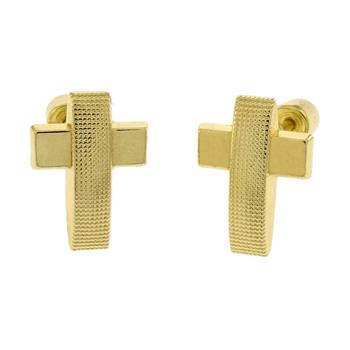 14K Yellow Gold Cross W. Screw Back Stud Earrings - Shryne Diamanti & Co.
