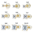 14K Yellow Gold Lab Diamonds Princess-Cut 4 Prong Basket Silicone Back Stud Earrings - Shryne Diamanti & Co.
