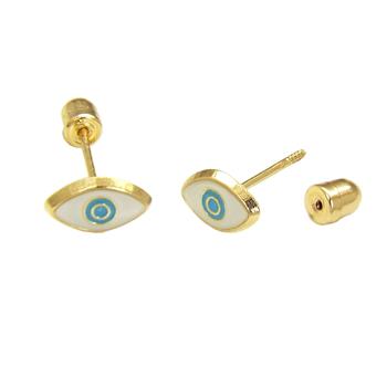 14K Yellow Gold Light Blue Evil Eye W. Screw Back Stud Earrings - Shryne Diamanti & Co.