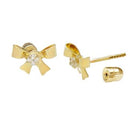 14K Gold Bow-Lab Diamonds Stud Earrings With Screw Back - Shryne Diamanti & Co.