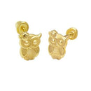 14K Yellow Gold Owl Stud Earrings W. Screw-Back - Shryne Diamanti & Co.