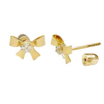 14K Gold Bow-Lab Diamonds Stud Earrings With Screw Back - Shryne Diamanti & Co.
