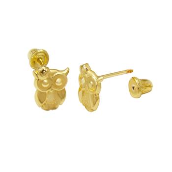 14K Yellow Gold Owl Stud Earrings W. Screw-Back - Shryne Diamanti & Co.