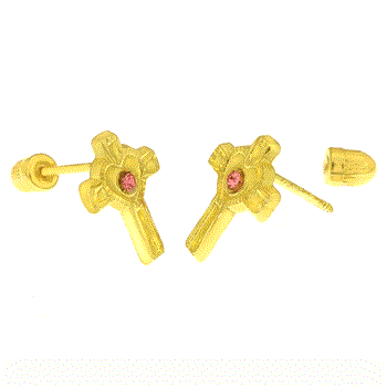 14K Gold Small Cross With Screw Back Stud Earrings