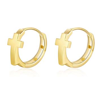 14K Gold Cross Huggie Hoop Earrings - Shryne Diamanti & Co.