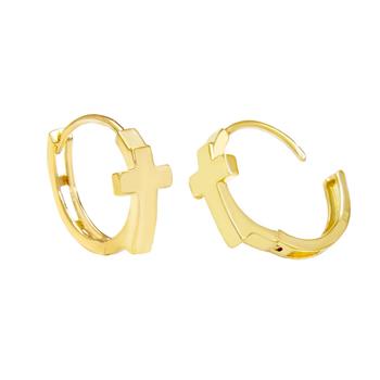 14K Gold Cross Huggie Hoop Earrings - Shryne Diamanti & Co.