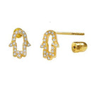 14K Gold Hamsa Stud Earrings W. Screw Back - Shryne Diamanti & Co.