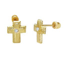 14K Gold Cross With Screw Back Stud Earrings - Shryne Diamanti & Co.