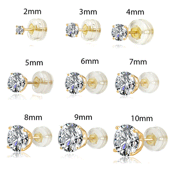 14K Yellow Gold 4 Prong Basket Round Lab Diamonds W. Silicone Back Stud Earrings