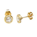 14K Yellow Gold Round Lab Diamonds Bezel-Set Stud Earrings W. Push Back - Shryne Diamanti & Co.