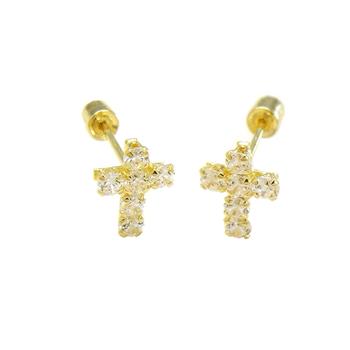 14K Gold Cubic Zirconia Cross W. Screw-Back Stud Earrings - Shryne Diamanti & Co.