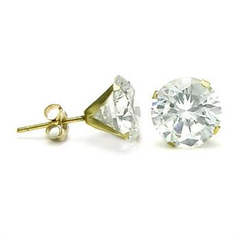 14K Yellow Gold Round Lab Diamonds Stamping Stud Earrings W. Push back - Shryne Diamanti & Co.