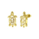 14K Yellow Gold Screw Back Lab Diamonds Turtle Stud Earrings - Shryne Diamanti & Co.