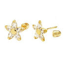 14K Gold Cubic Zirconia Star Flower W. Screw Back Stud Earrings - Shryne Diamanti & Co.