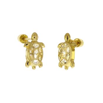 14K Yellow Gold Screw Back Lab Diamonds Turtle Stud Earrings - Shryne Diamanti & Co.