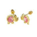 14K Yellow Gold Elephant & Pink Lab Diamonds W. Screw Back Stud Earrings - Shryne Diamanti & Co.